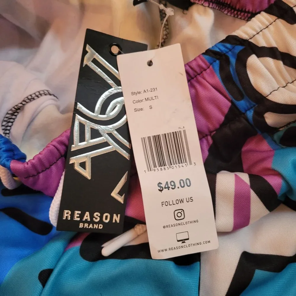 Reason Brand Pop Art Cartoon Comic Shorts Blue teal Aqua Yellow Black Purple RSN - Picture 6 of 8